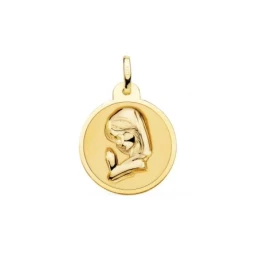 Virgen Niña Medalla en Oro 18k para Primera Comunión en 20 mm. con br