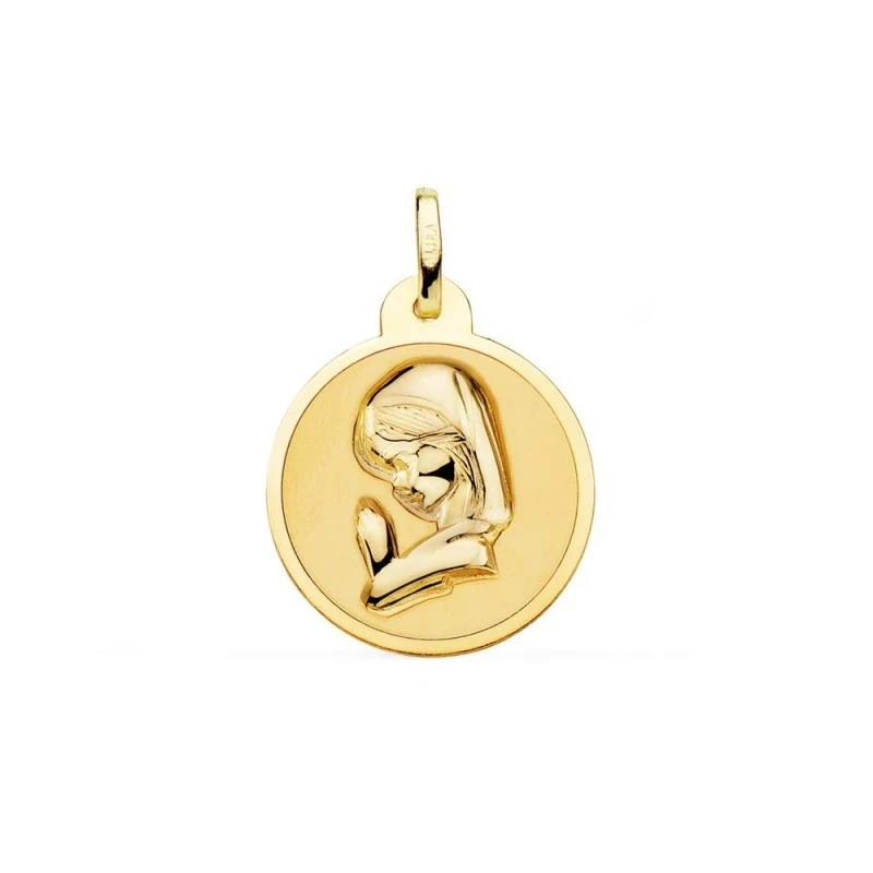 Virgen Niña Medalla en Oro 18k para Primera Comunión en 20 mm. con br
