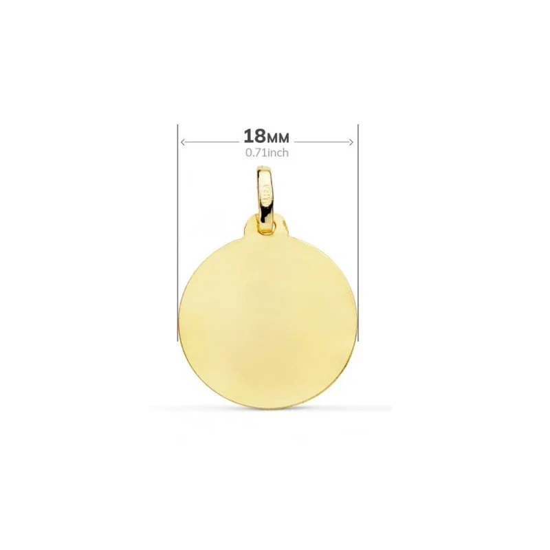 Virgen Niña Medalla de Oro 18k para Primera Comunión en 18 mm. matiza