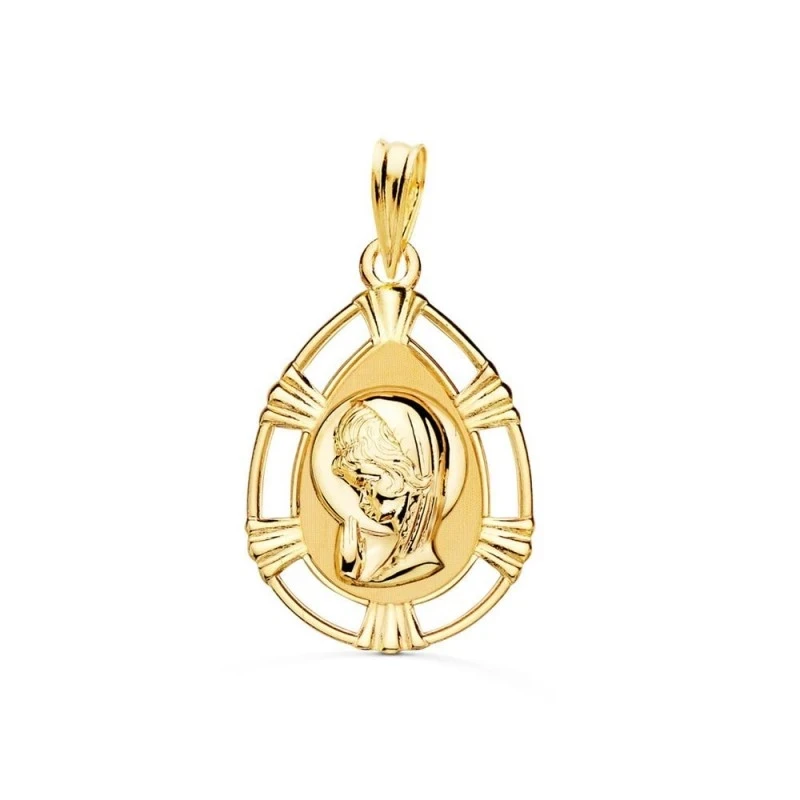 Virgen Niña Medalla en Oro de 18k para Primera Comunión en 23 mm. con