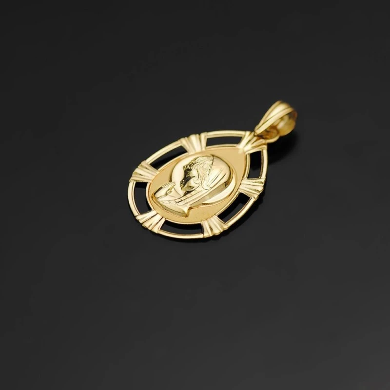 Virgen Niña Medalla en Oro de 18k para Primera Comunión en 23 mm. con
