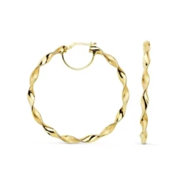 Aros Pendientes Reliados en Oro de 18k con 46 mm. con un grosor de 3