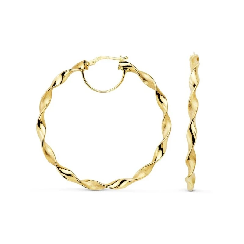 Aros Pendientes Reliados en Oro de 18k con 46 mm. con un grosor de 3