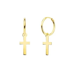 Aros Pendientes con Cruz en Oro de 18k con 24 mm. aro de 12 mm. con u