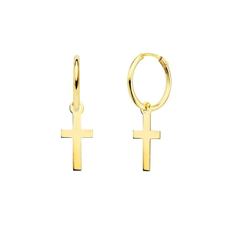 Aros Pendientes con Cruz en Oro de 18k con 24 mm. aro de 12 mm. con u