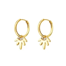 Aros Pendientes con Sol en Oro de 18k con 21 mm. aro de 12 mm. con un