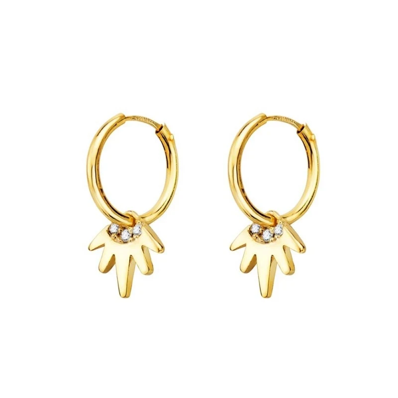 Aros Pendientes con Sol en Oro de 18k con 21 mm. aro de 12 mm. con un