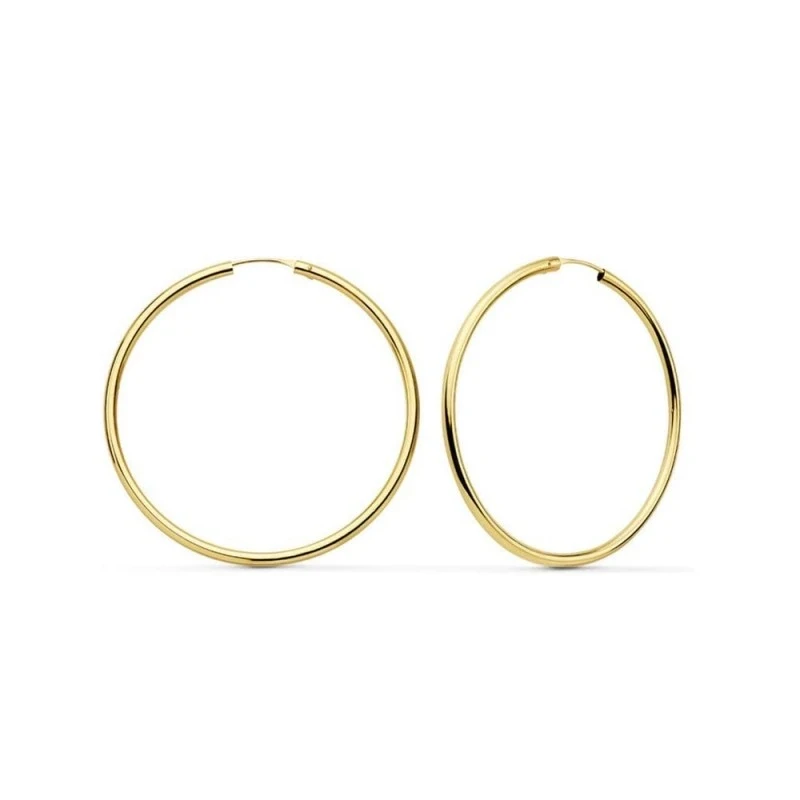 Aros Pendientes en Oro de 18k con 43 mm. lisos con un grosor de 2 mm.