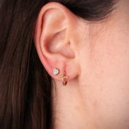 Aros Pendientes con Cruzen Oro de 18k con 11 mm. y circonitas de colo