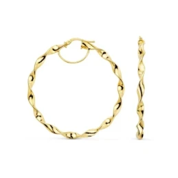Aros Pendientes Reliados en Oro de 18k con 46 mm. en brillo y con un