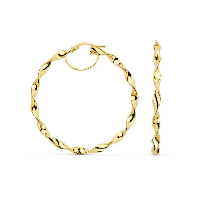 Aros Pendientes Reliados en Oro de 18k con 46 mm. en brillo y con un