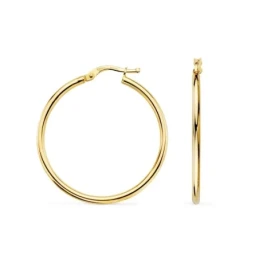Aros Pendientes en Oro de 18k con 34 mm. con tubo redondo liso y un g