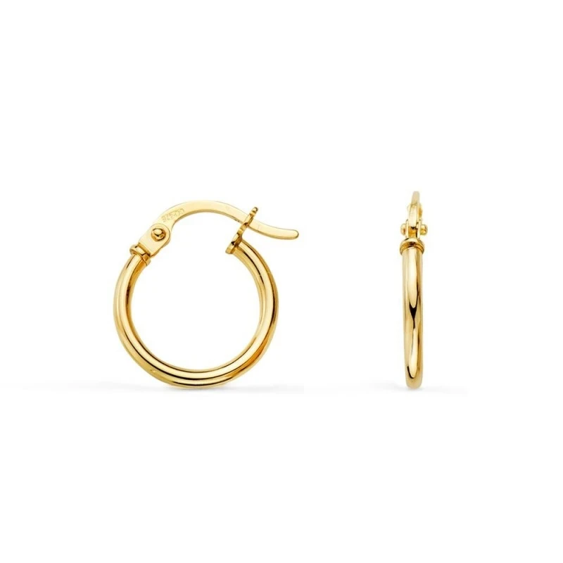 Aros Pendientes en Oro de 18k con 13 mm. con tubo redondo liso y gros