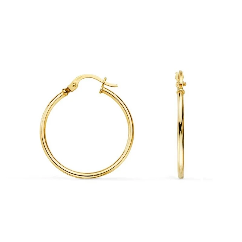 Aros Pendientes en Oro de 18k con 21 mm. con tubo liso redondo y gros