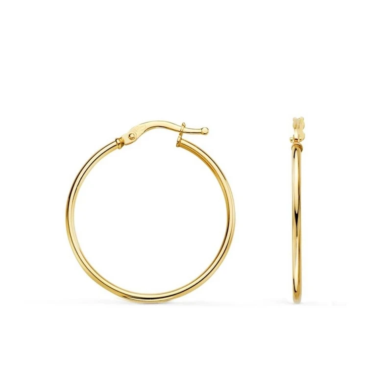 Aros Pendientes en Oro de 18k con 28 mm. con tubo liso redondo y gros