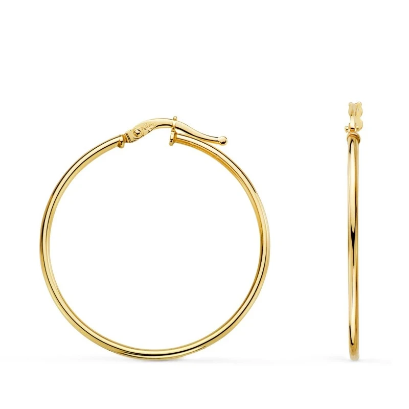 Aros Pendientes en Oro de 18k con 33 mm. lisos con tubo redondo con u