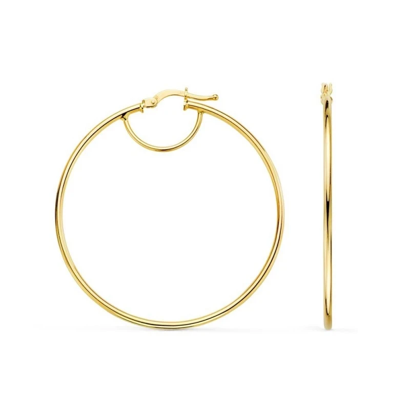 Aros Pendientes en Oro de 18k con 43 mm. con tubo liso redondo y gros