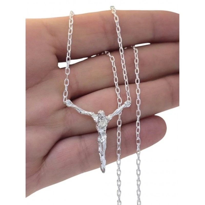 Gargantilla Collar Cristo Dalí en Plata de Ley 925m con 51 cm. cadena