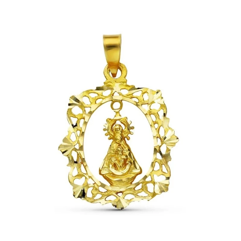 Virgen de Tíscar Medalla en Oro de 18k de 25 mm. con cerco calado y t