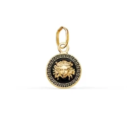 Colgante en Oro de 18k con 10 mm. esmaltado negro con medusa y detall