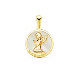 Ángel Burlón Medalla en Oro de 18k con 15 mm. nácar y mensaje YO TE G
