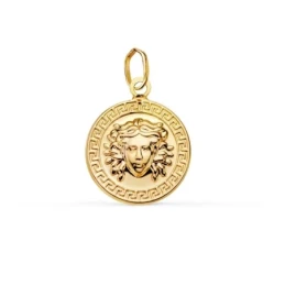 Colgante en Oro de 18k con 15 mm. y medusa en el centro con un detall