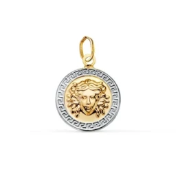 Colgante en Oro Bicolor de 18k con 15 mm. y medusa en el centro con u