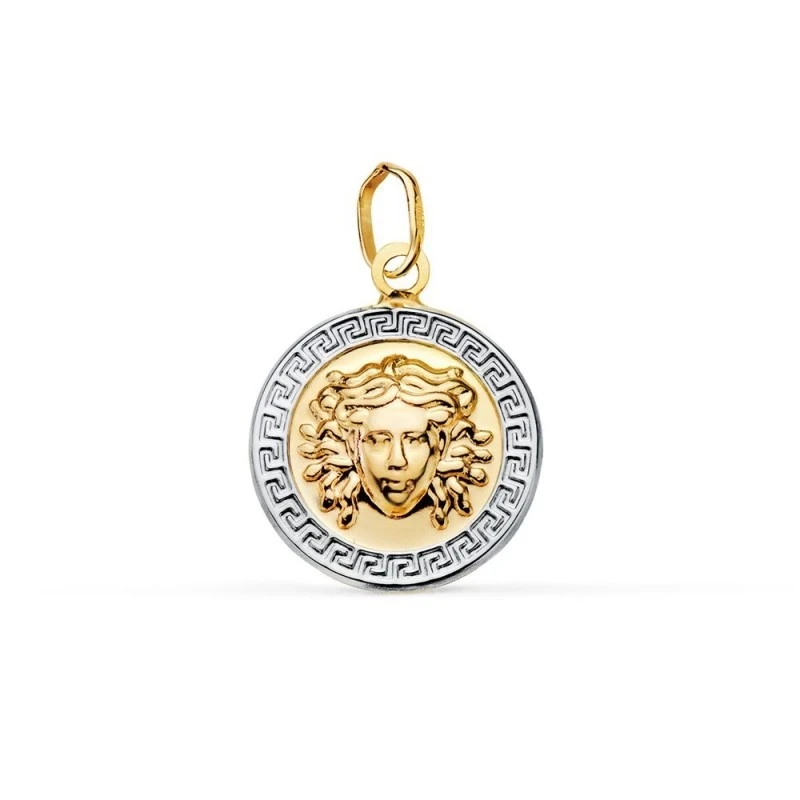 Colgante en Oro Bicolor de 18k con 15 mm. y medusa en el centro con u