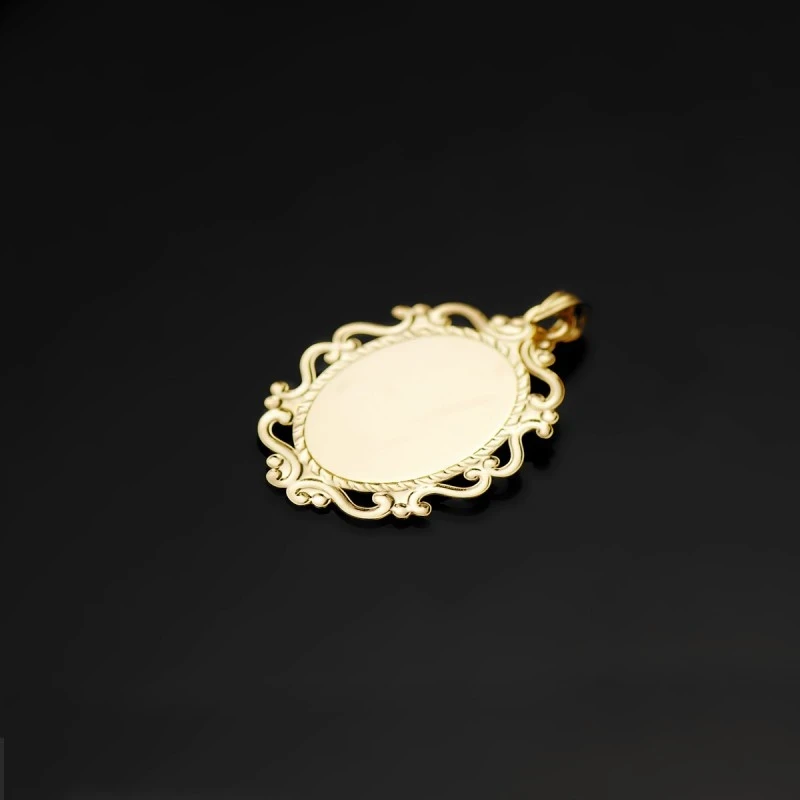 Virgen Niña Medalla en Oro de 18k para Primera Comunión de 23 mm. fon