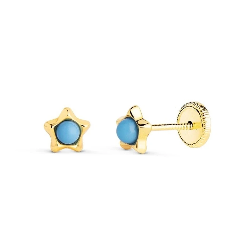 Pendientes de Oro 18k de 5 mm. con turquesa de 2.4 mm. en el centro y
