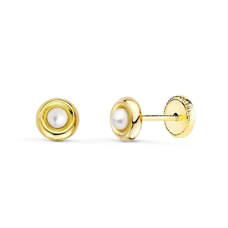 Pendientes de Oro 18k de 5 mm. con perla de 2.4 mm. en el centro y fo