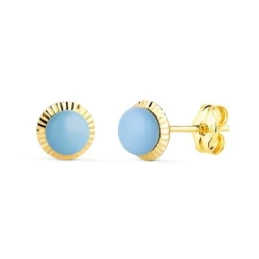 Pendientes en Oro de 18k con 7 mm. piedra turquesa en el centro con b