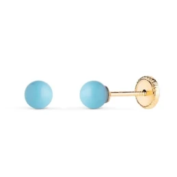 Pendientes en Oro de 18k con una piedra turquesa de 4 mm.