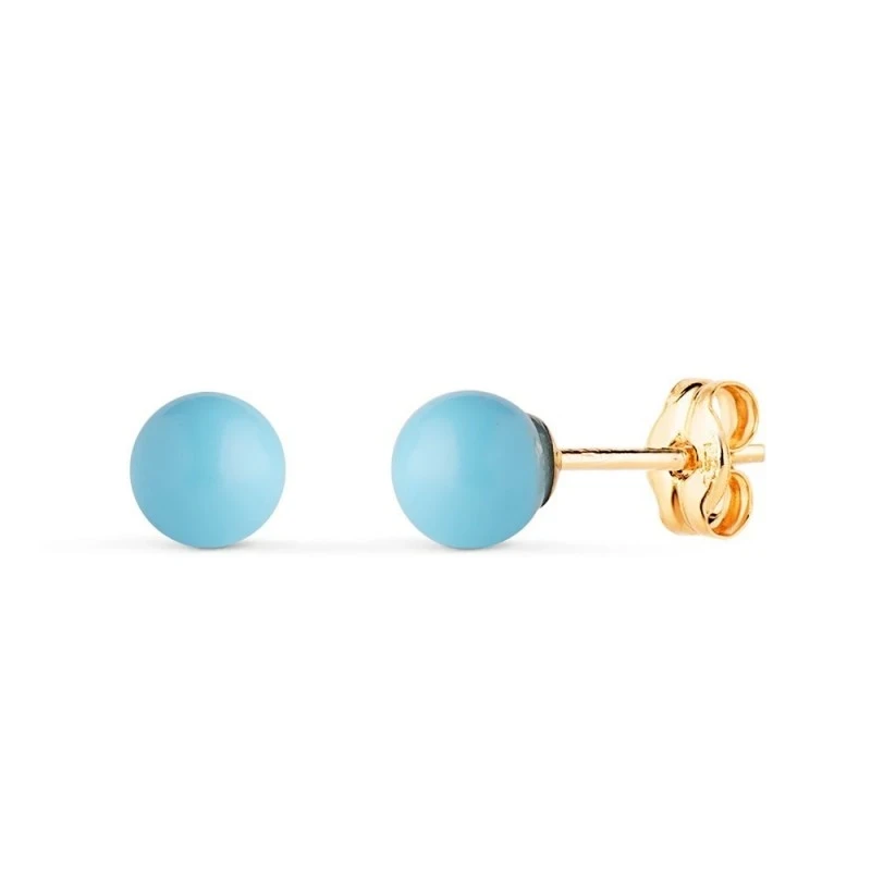 Pendientes en Oro de 18k con piedra turquesa de 5 mm.