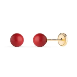 Pendientes en Oro de 18k con piedra coral de 5 mm.