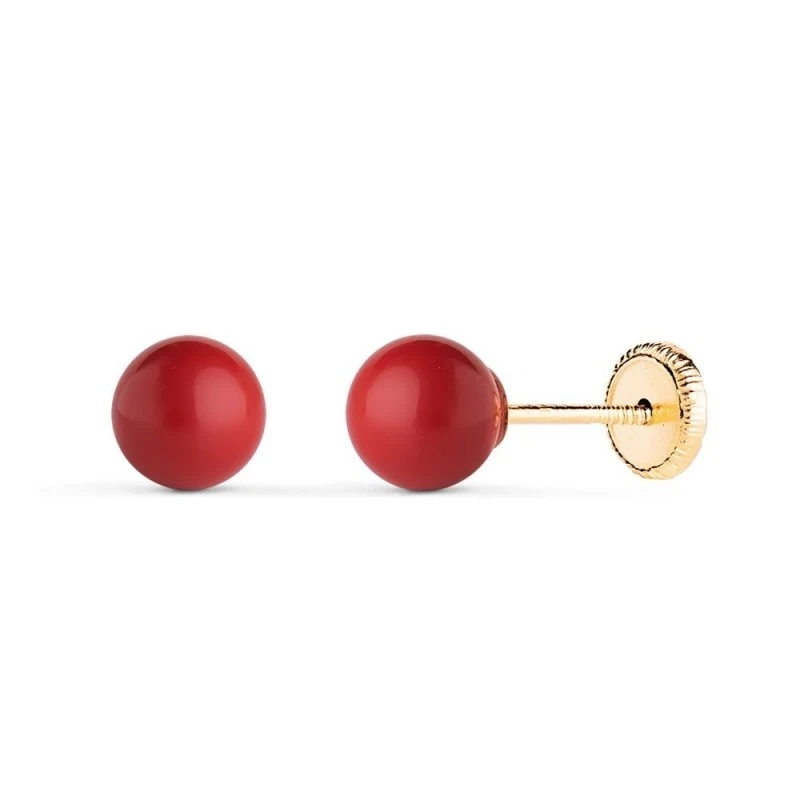 Pendientes de Oro 18k con coral en 6 mm.