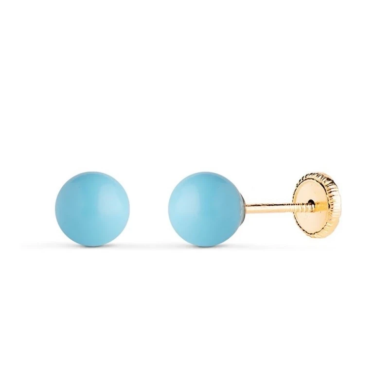 Pendientes de Oro 18k con turquesa en 6 mm.