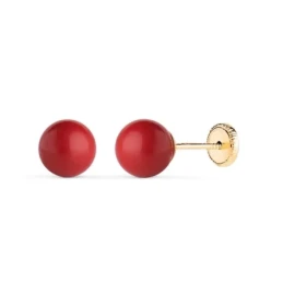 Pendientes de Oro 18k de 7 mm. con piedra coral