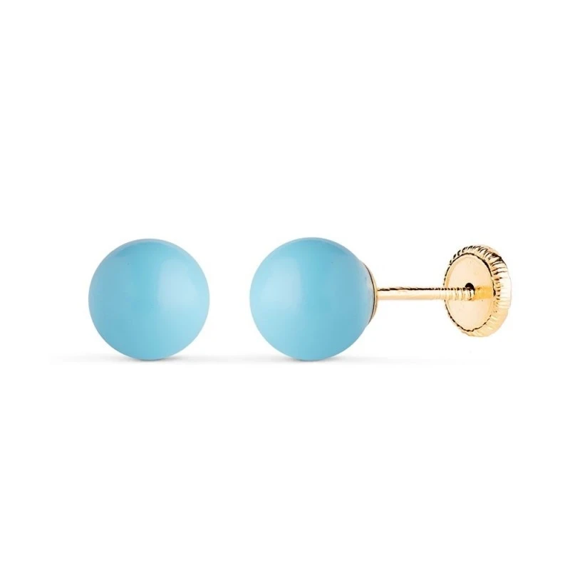 Pendientes de Oro 18k con piedra turquesa de 7 mm.