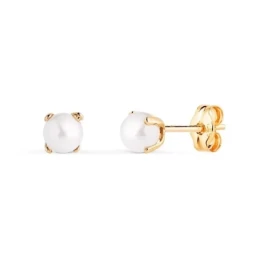 Pendientes en Oro de 18k con perla de 4 mm. con garras