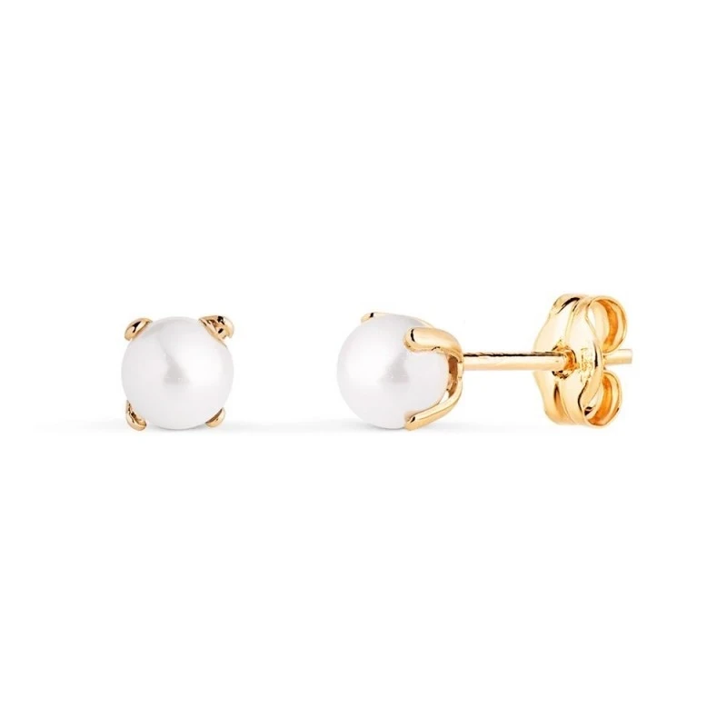 Pendientes en Oro de 18k con perla de 4 mm. con garras