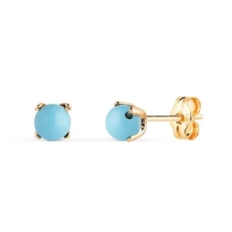 Pendientes en Oro de 18k con piedra turquesa de 4 mm. con garras
