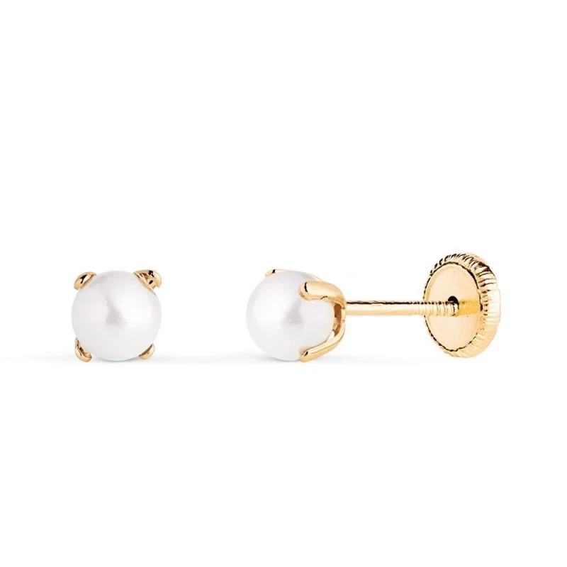 Pendientes de Oro 18k con perla de 4 mm. con carras