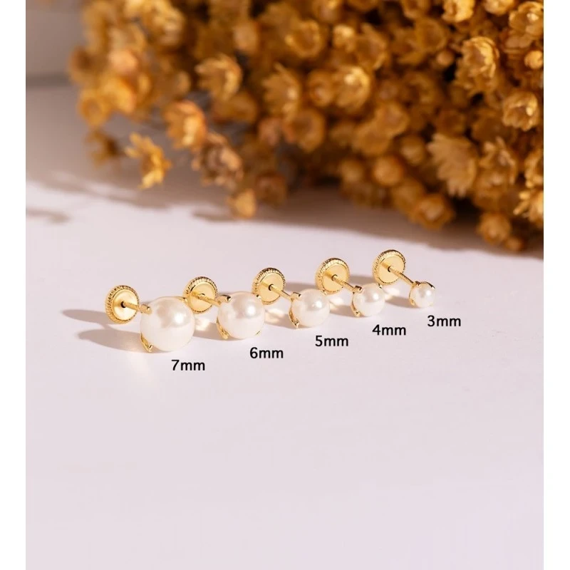 Pendientes de Oro 18k con perla de 4 mm. con carras