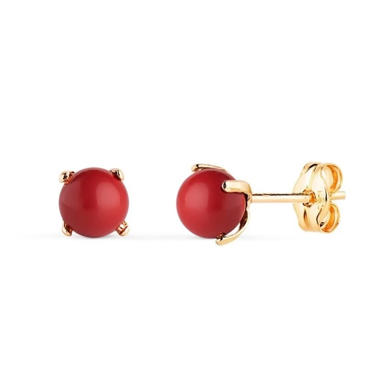 Pendientes en Oro de 18k con piedra coral de 5 mm. con garras