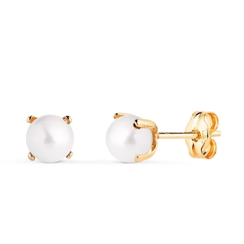 Pendientes en Oro de 18k con perla de 5 mm. con garras