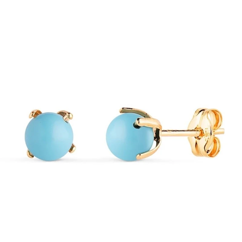 Pendientes en Oro de 18k con piedra turquesa de 5 mm. con garras