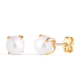 Pendientes en Oro de 18k con perla de 6 mm. con garras