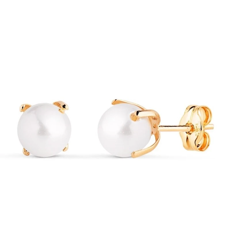 Pendientes en Oro de 18k con perla de 6 mm. con garras