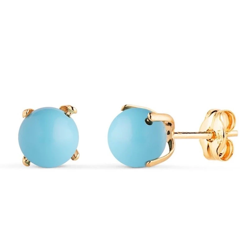 Pendientes en Oro de 18k con piedra turquesa de 6 mm. con garras